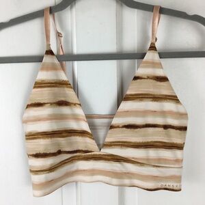 Danskin Striped Bralette Boho Festival Crop Earthy Granola Size L